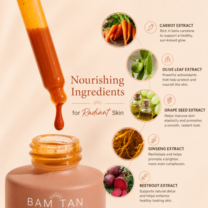 Bam Tan Sunless Tanning Drops improves skin tone